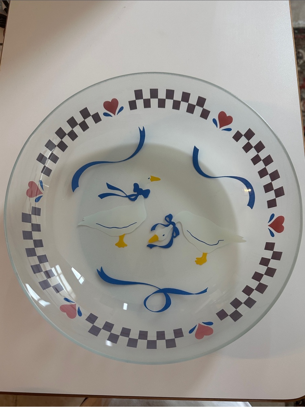 Decorative White bowl with Blue Ribbon & Duck Motif